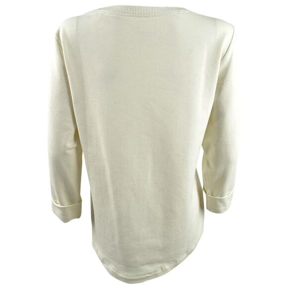 Karen Scott Women's Sport Cotton Studded 3/4-Sleeve Sweatshirt - Eggshell - Picture 2 of 3